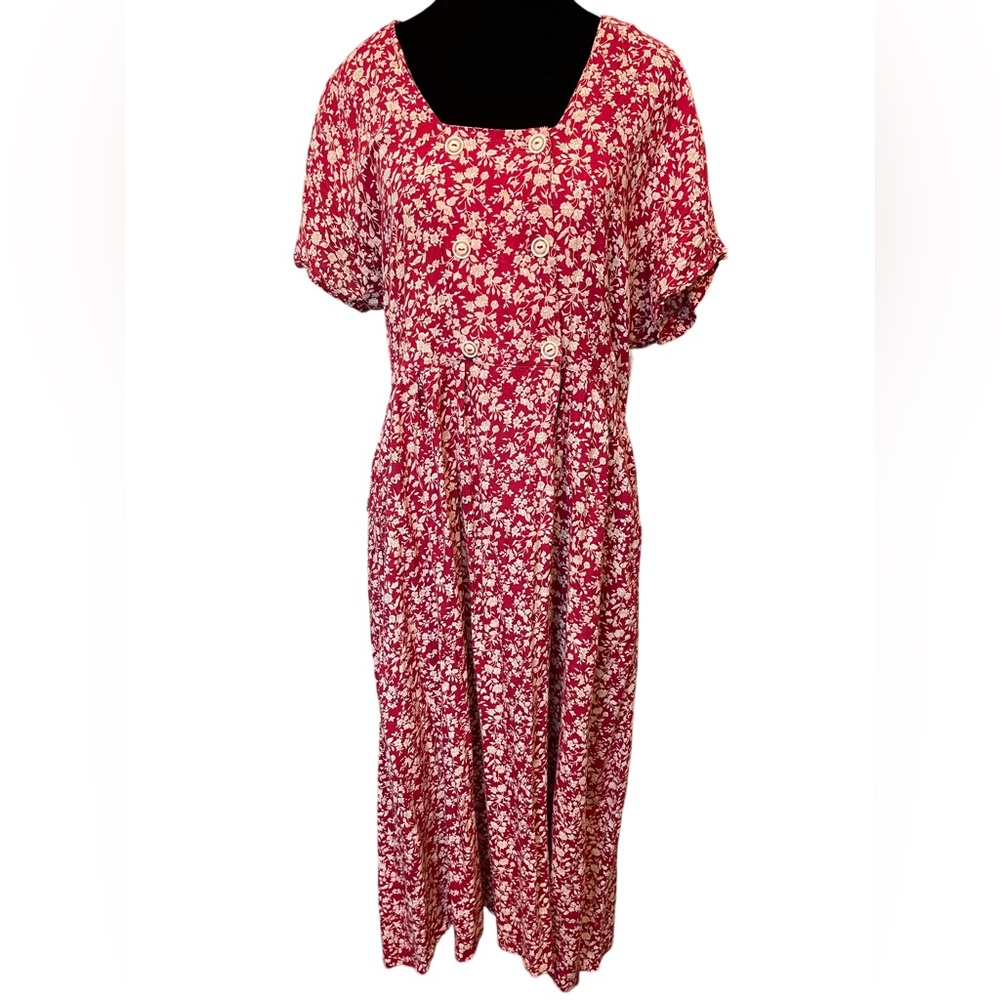 All That Jazz Vintage Volup Red Cream Gold Cottagecore Witchy Floral Midi Dress